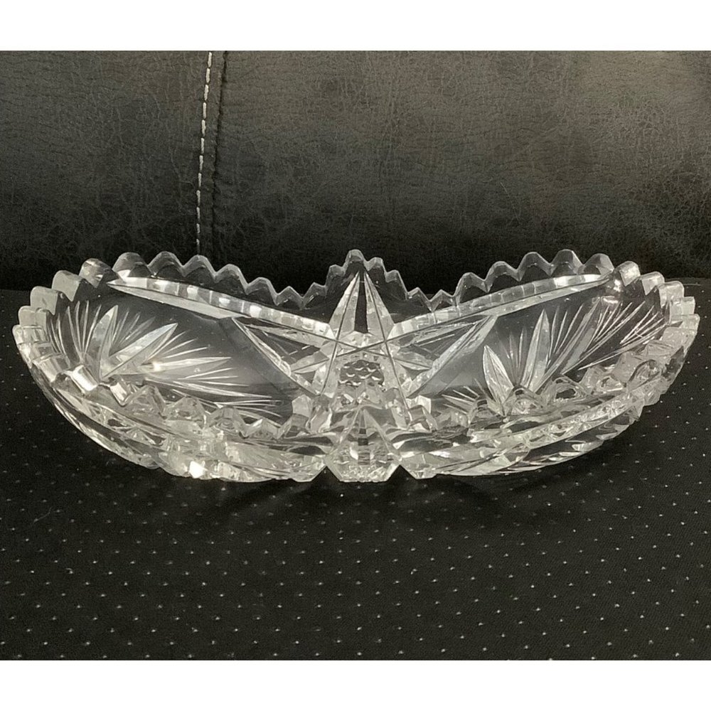 Antique American Brilliant Period ABP Cut Glass Oval Oblong Clear Candy Nut Dish